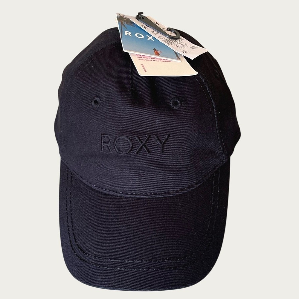 Roxy Dear Believer Logo Baseball Hat Black Womens One Size Adjustable Cotton NWT - Picture 2 of 12